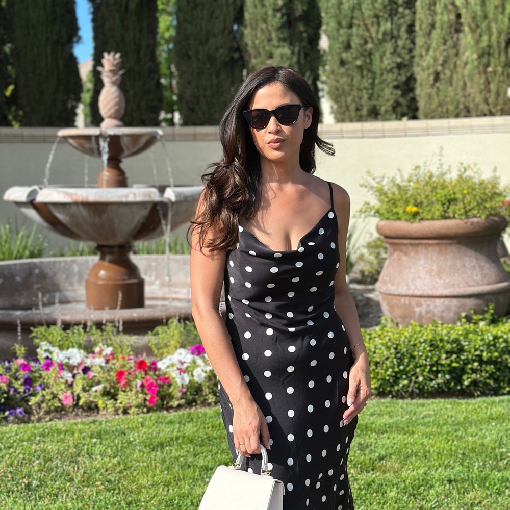 Chic Black and White Polka Dot Midi Dress